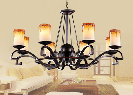 Kontemporer Besi Tempa Blown Kaca Chandelier Lampu Untuk Living Room / Kamar Tidur