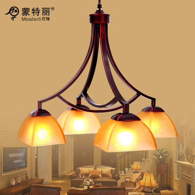 4 Cahaya Pendant Besi Tempa Chandelier, Iron / Glass Retro dan Chandelier Tradisional