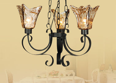 64cm Tinggi Big Retro Besi Tempa Amber Kaca Chandelier Lampu / Lampu untuk Kamar Mandi