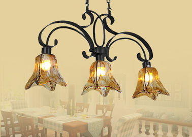 Amber Kaca Naungan Besi Tempa Chandelier Unik / Rustic / Retro Style 3 Light, E27 Basis