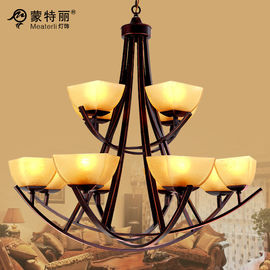 2 Layers 12 Heads Kontemporer &amp; Traditional Besi Tempa Chandelier Cream Naungan