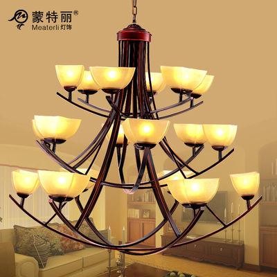 Krim Naungan Menurun Tempa Besi Chandelier 3 Layers 18 Kepala Untuk Villas