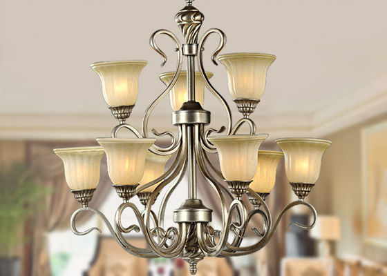Dekoratif 9 Chandelier Italia Retro Style Cahaya Besar Besi Tempa dengan Logam dan kaca
