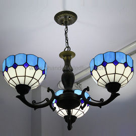 Chandelier biru Besi Tempa Lamp Tiffany Gaya Hanging Cahaya