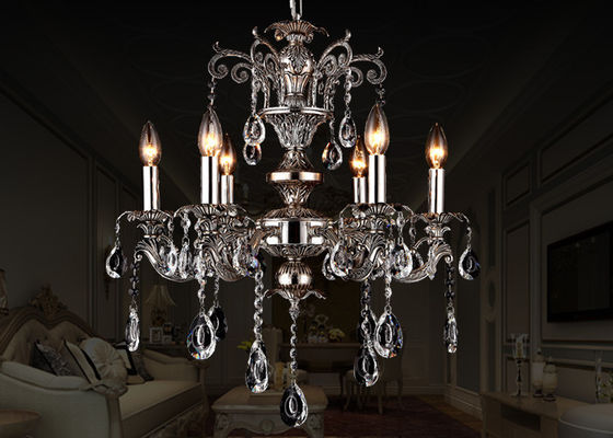 Hitam Eropa Retro Kristal Chandelier 6 Cahaya, Chandelier Antique Tradisional Kaca