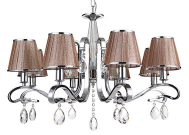 Kopi Fabric Naungan Mewah Chandelier Kristal 8 Lights untuk Hotel / Villa / Dining Room
