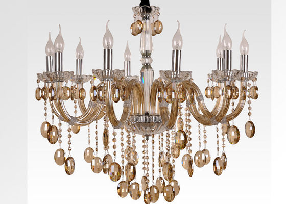 10 Cahaya Cognac Mewah Kristal Chandelier, Modern Glass Pendant Chandelier