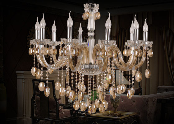 10 Cahaya Cognac Mewah Kristal Chandelier, Modern Glass Pendant Chandelier