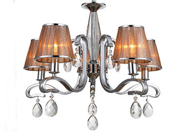 Chrome 5 Cahaya Indoor Mewah Kontemporer Chandelier Lampu / Lampu Dengan Fabric Naungan