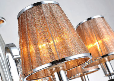 Chrome 5 Cahaya Indoor Mewah Kontemporer Chandelier Lampu / Lampu Dengan Fabric Naungan