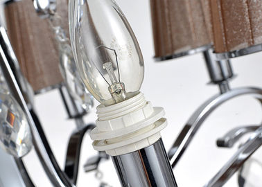 Chrome 5 Cahaya Indoor Mewah Kontemporer Chandelier Lampu / Lampu Dengan Fabric Naungan