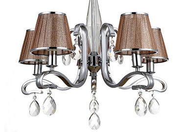 Chrome 5 Cahaya Indoor Mewah Kontemporer Chandelier Lampu / Lampu Dengan Fabric Naungan