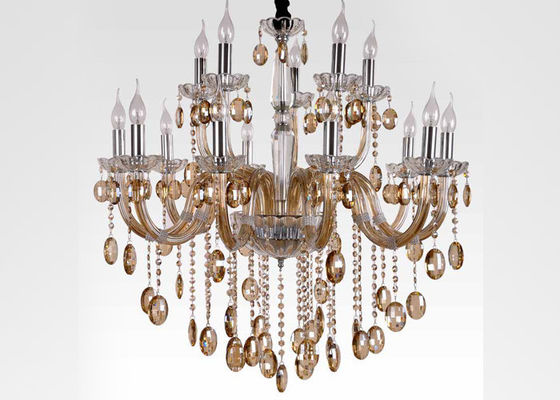 Luxury Art Glass modern Chandelier besar Hotel dengan Disadur Cognac 1500W