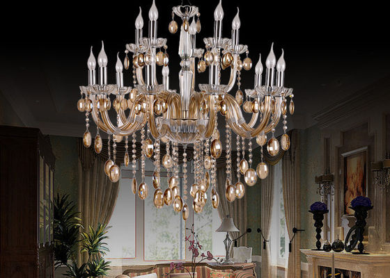 Luxury Art Glass modern Chandelier besar Hotel dengan Disadur Cognac 1500W