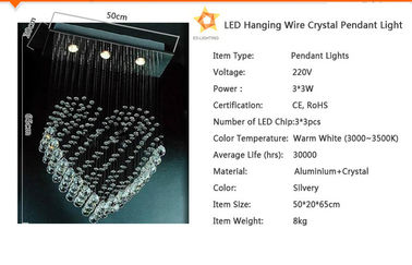 Dining Room Pendant Crystal Light, 3pcs * 3W Chandelier Lights