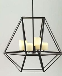 Kaca Candle dalam Led Chandelier Lampu, lebar Black Iron Cage Pendant Lamp