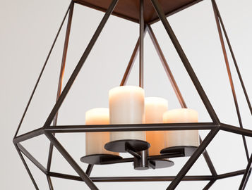 Kaca Candle dalam Led Chandelier Lampu, lebar Black Iron Cage Pendant Lamp