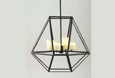 Kaca Candle dalam Led Chandelier Lampu, lebar Black Iron Cage Pendant Lamp