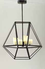 Kaca Candle dalam Led Chandelier Lampu, lebar Black Iron Cage Pendant Lamp