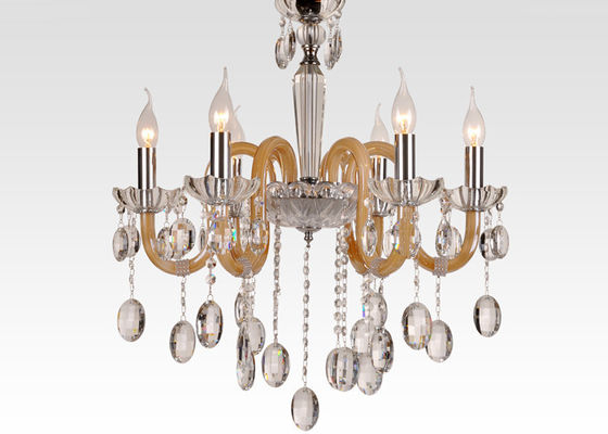 Amerika modern Amber Art Deco Chandelier Lampu Jadwal untuk rapat, Six Cahaya