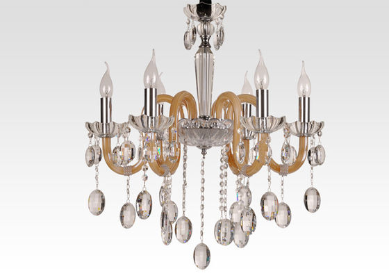 Amerika modern Amber Art Deco Chandelier Lampu Jadwal untuk rapat, Six Cahaya