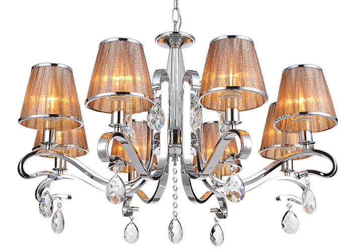 Kopi Fabric Naungan Mewah Chandelier Kristal 8 Lights untuk Hotel / Villa / Dining Room